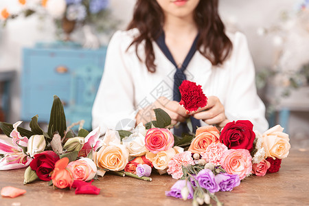 鲜花模特花艺店插花特写背景