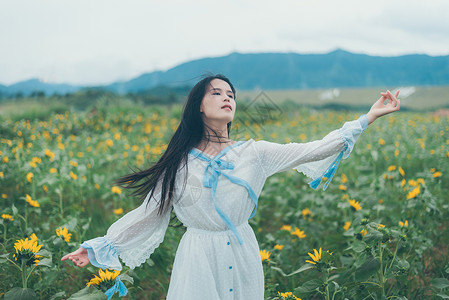 随风起舞的向日葵少女背景图片