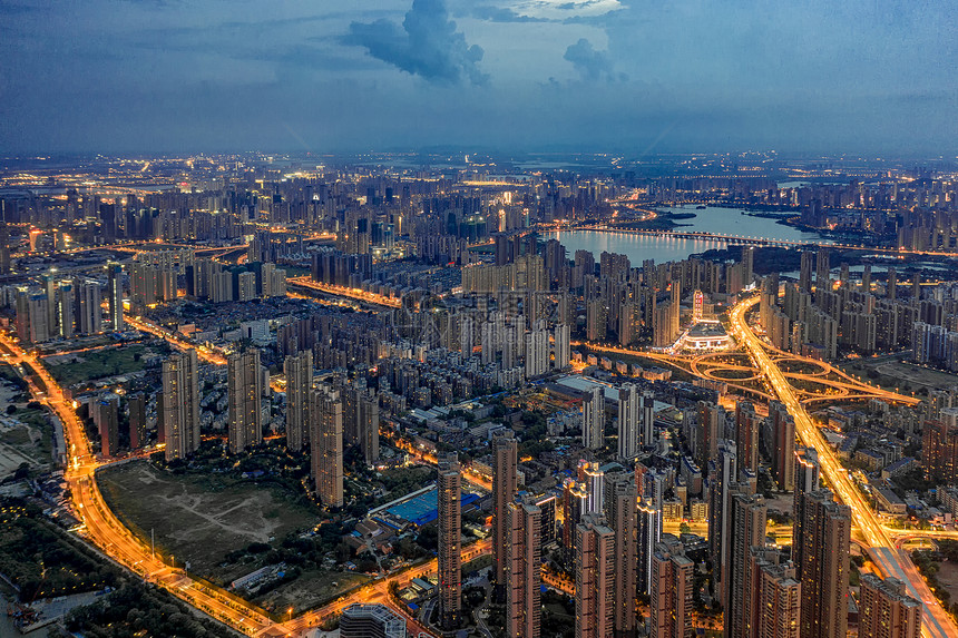 武汉航拍城市夜景全貌