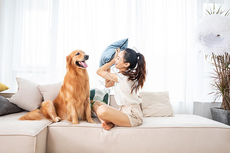 美女与宠物相伴图片素材