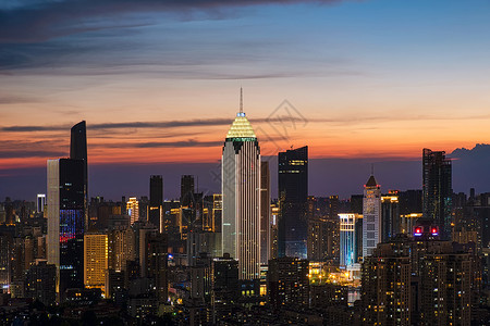 火烧云下城市地标建筑夜景风光夜晚高清图片素材