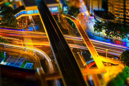 城市车水马龙的十字街头移轴摄影背景图片