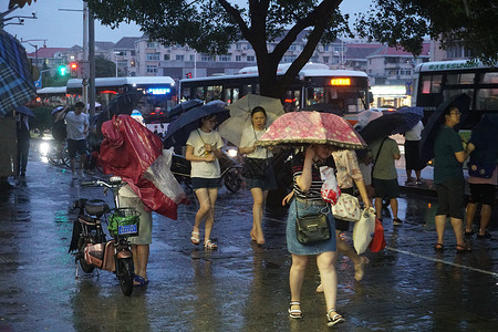 2019年7月13日雨中出行风雨交加高清图片