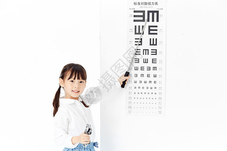 爱眼日公益海报可爱小女孩指视力表背景