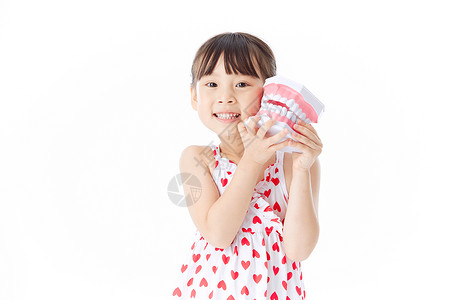 儿童品牌店模型活力小女孩牙齿健康背景