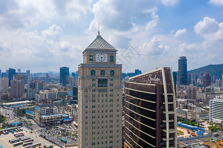 广东珠海地标建筑钟楼遥看澳门南方高清图片素材