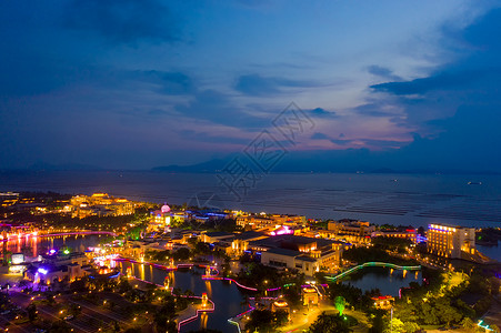 广东珠海海景酒店夕阳晚霞夜景高清图片