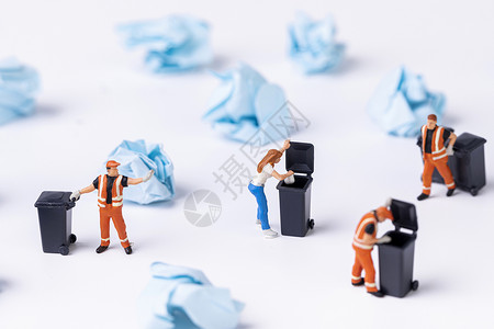 废纸篓创意环保垃圾分类小人背景