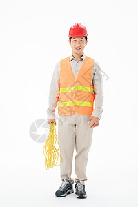 维修工人拿电线安全帽高清图片素材
