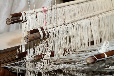 传统手工织布机背景图片