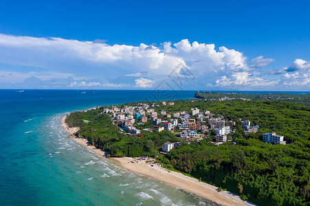 涠洲岛渔港航拍涠洲岛的海背景