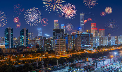 烟花城市素材北京国贸庆祝国庆节背景