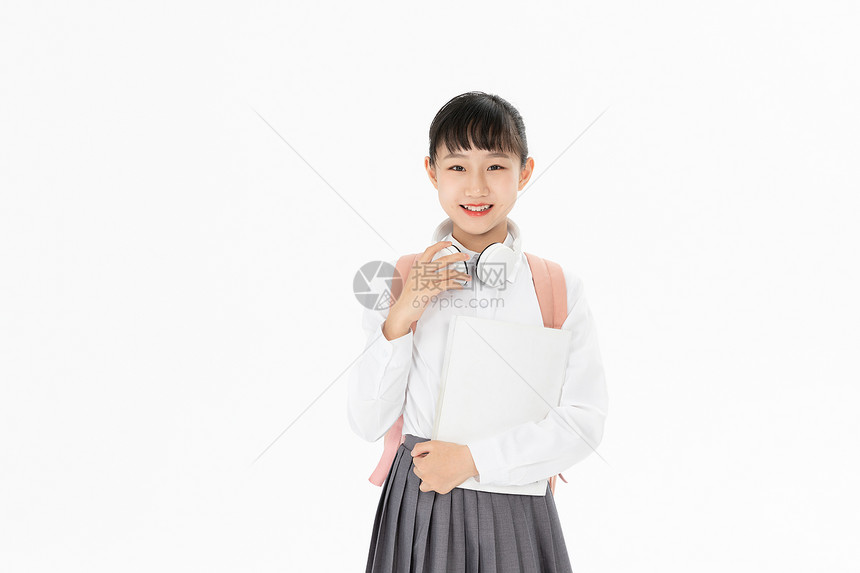 中学生女孩戴耳机图片