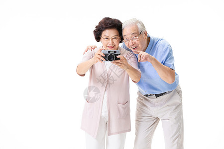 老年夫妇拍照生活高清图片素材