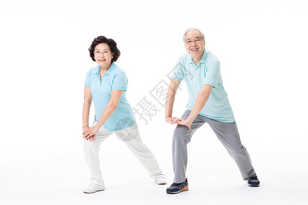 老年夫妇运动拉伸背景图片