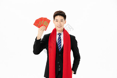 商务新年商务男性拿红包背景