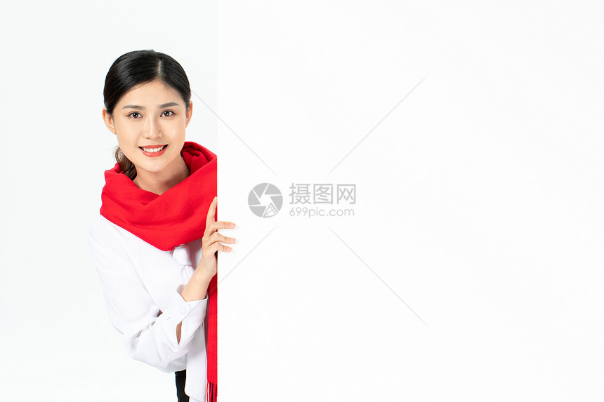 商务女性新年春节装扮祝福图片