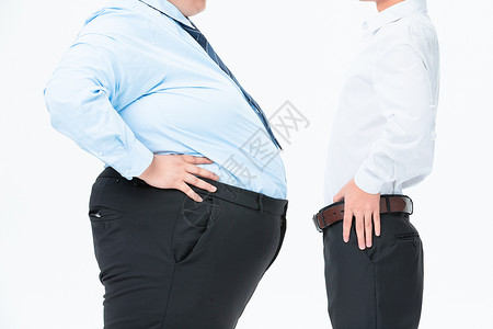 胖子和瘦子肥胖商务男性比肚子背景