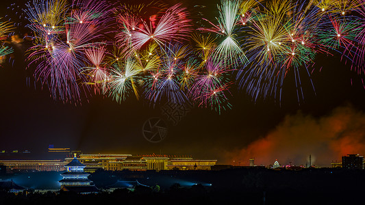 水、花、寒露、登高北京天坛的五彩烟花背景