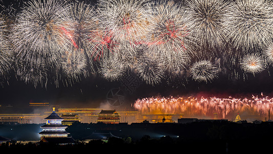 水、花、寒露、登高、重阳节北京天坛烟花夜景背景