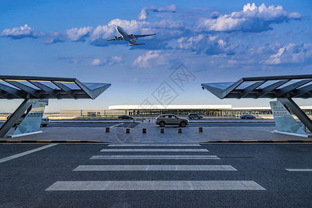 候机楼大兴国际机场上空飞过的飞机背景