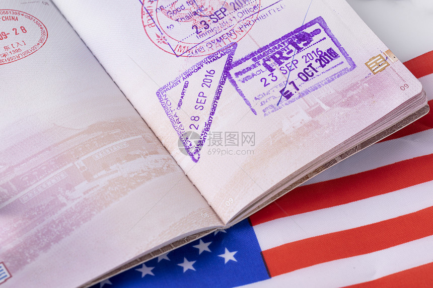 移民国外留学出国签证visa特写图片