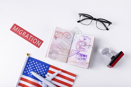 签证盖章移民国外留学出国签证visa盖章背景
