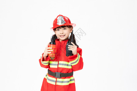 消防安全教育小小消防员拿着消防器背景