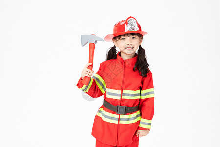 消防安全教育小小消防员拿着消防斧背景