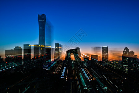 北京CBD城市夜景风光的建筑楼高清图片素材