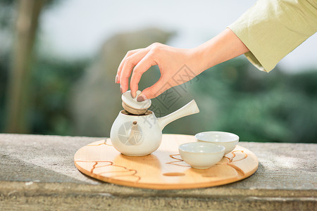 古风素衣美女泡茶背景