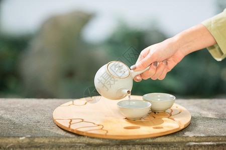 古风素衣美女泡茶背景