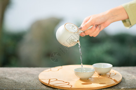 古风素衣美女泡茶背景