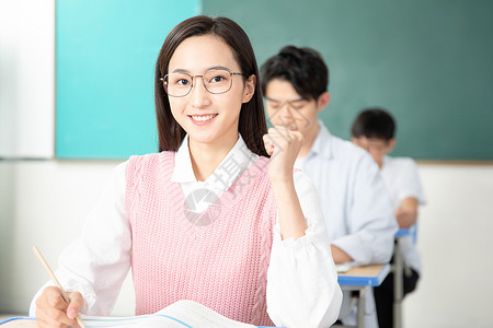 女高中生学生加油打气书本高清图片素材