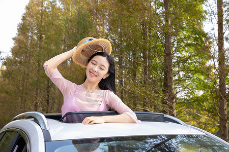 青年美女旅行自驾游中国人高清图片素材