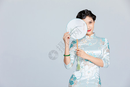 中式复古素材中国风旗袍美女背景
