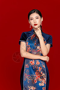 蓝色旗袍中国风旗袍美女背景