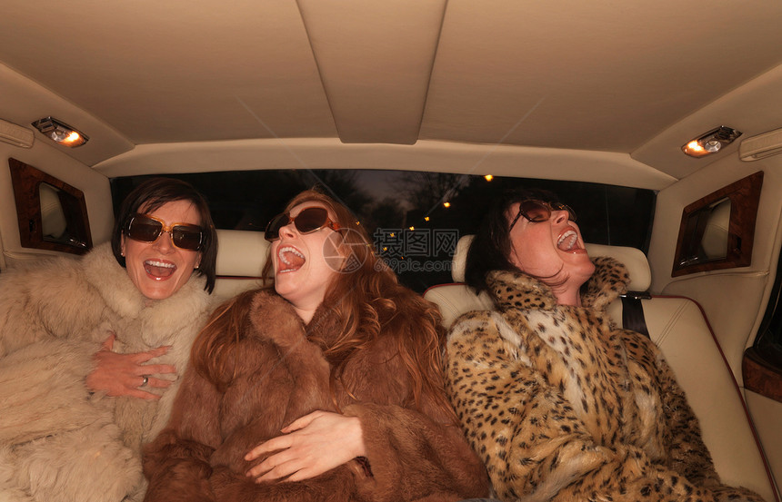 豪华车后座上有三个女人图片