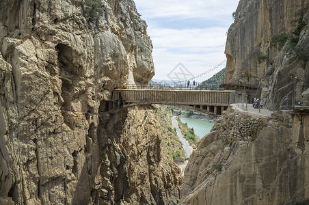 艾尔·乔罗西班牙马拉加El Chorro Caminito del Ray大桥的俯视图背景