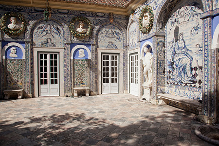 长官佛朗蒂拉宫花园里的蓝色琉璃瓷砖背景