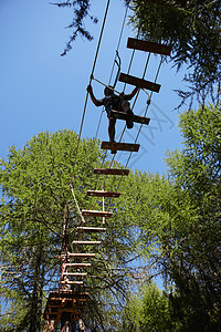 做树顶障碍训练的人背景图片