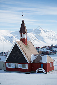 挪威斯瓦尔巴特，朗伊尔拜恩，传统教堂景观图片