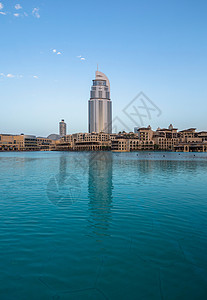 蓝色湖景观阿拉伯联合酋长国迪拜湖酒店背景