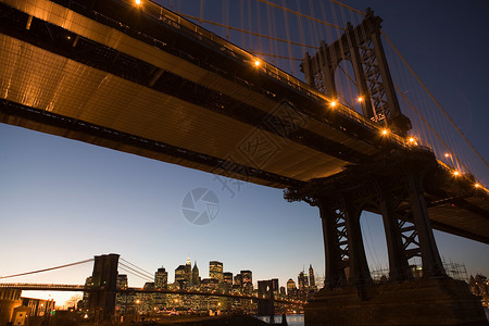 黄昏时分的曼哈顿大桥地标高清图片素材