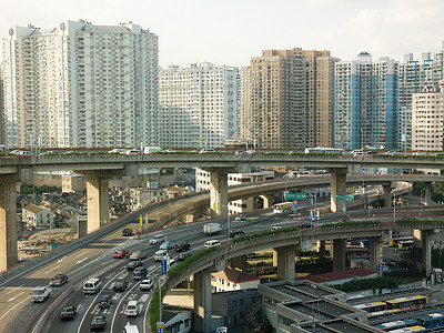 上海高架公路公寓外部高清图片素材