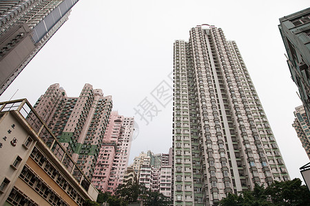香港低角度公寓楼观城市景观高清图片素材