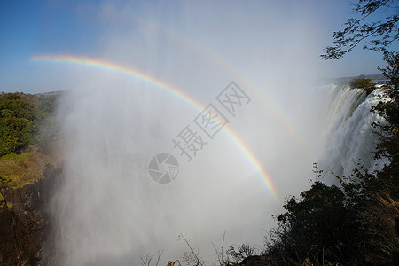 赞比亚维多利亚瀑布的双彩虹图片