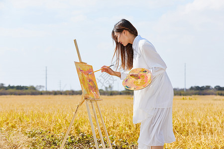 色彩写生文艺清新美女户外油画写生背景