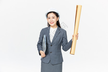 女性建筑工程师拿图纸图片