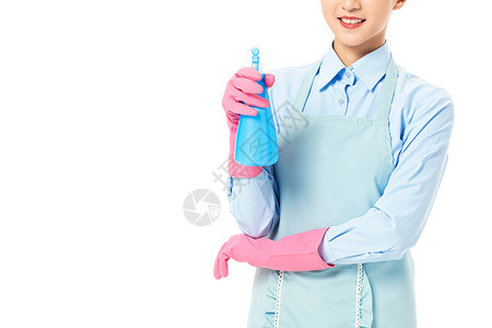塑胶手套家政服务女性使用洒水器背景